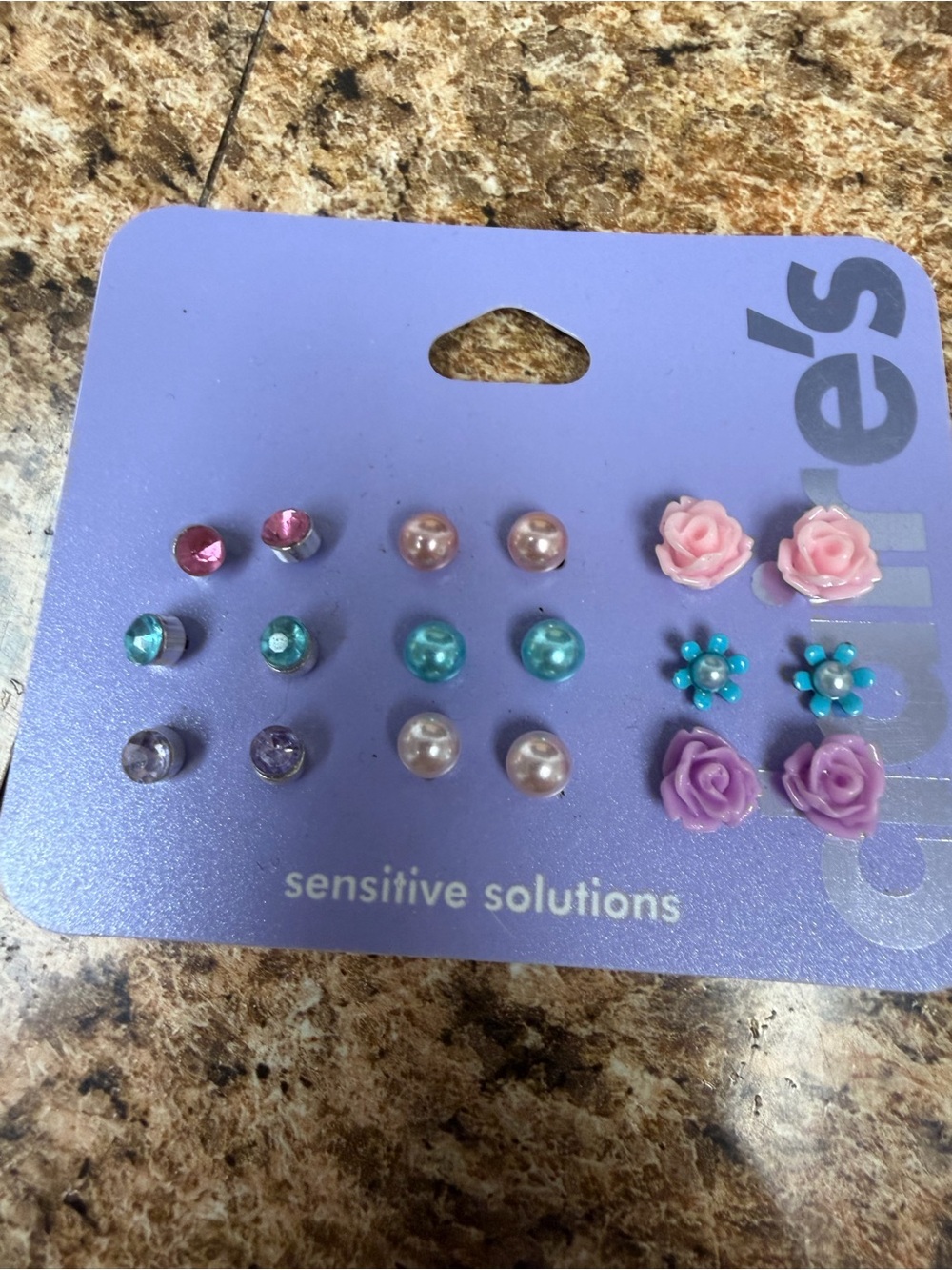 Claire’s Sensitive Solutions 9 Pair Stud Earrings Roses Pearls Rhinestones